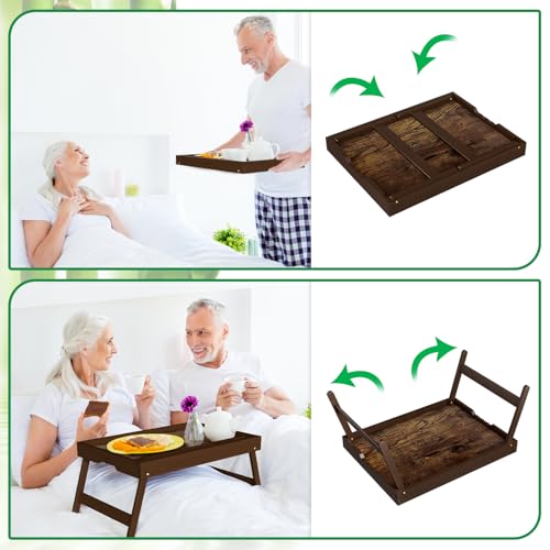 2 Pack Bamboo Breakfast Tray with Foldable Legs & Detachable Stand | Ergonomic Handle | Portable Bed Tray for Eating, Working, Laptop, Tablet, and Phone - color: Normal, size: Large- 2 pack