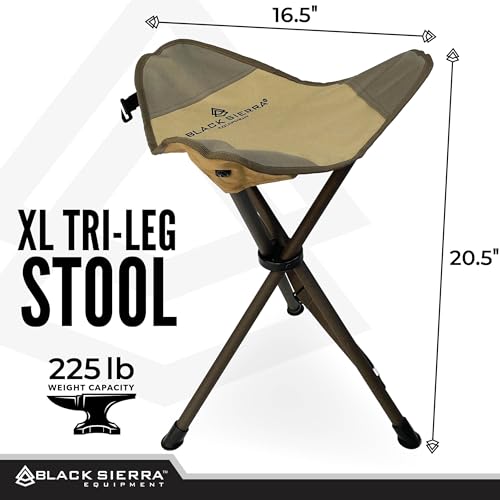 Black Sierra Folding Hunting Stool w/Shoulder Strap Supports 225 lbs, Lightweight Collapsible Tripod Seat, Foldable Steel Frame Chair Perfect for Hunting Blind, Fishing, Hiking, Travel - color: Tan