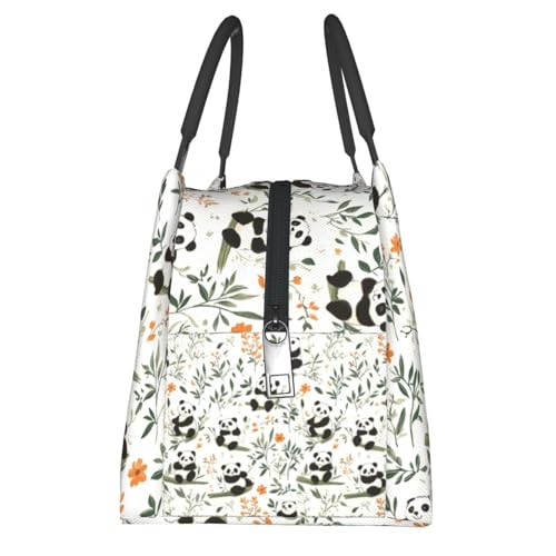 Cute Panda Lunch Box with Botanical Bamboo Pattern for Girls and Adults,Lightweight Handbag with Zipper Closure, Portable Cosmetic Bag for School,Work,Office,Travel and Picnic Gifts - color: Panda