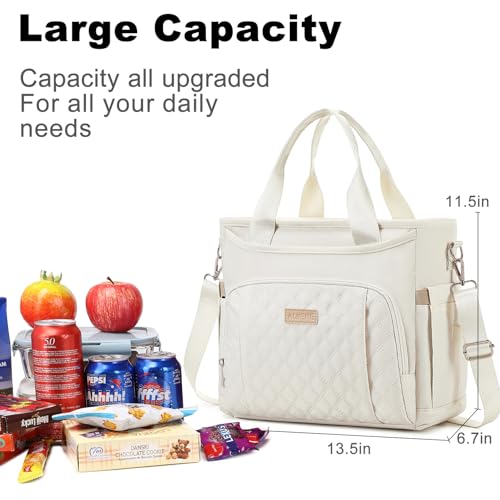 AIJIEKE Extra Large Lunch Bag for Women & Men, Insulated Leakproof Lunch Box for Work, Reusable Adult Lunch Tote with Shoulder Strap, Multi-Pocket Cooler Bag for Office, Picnic, Beach, Beige - color: Beige