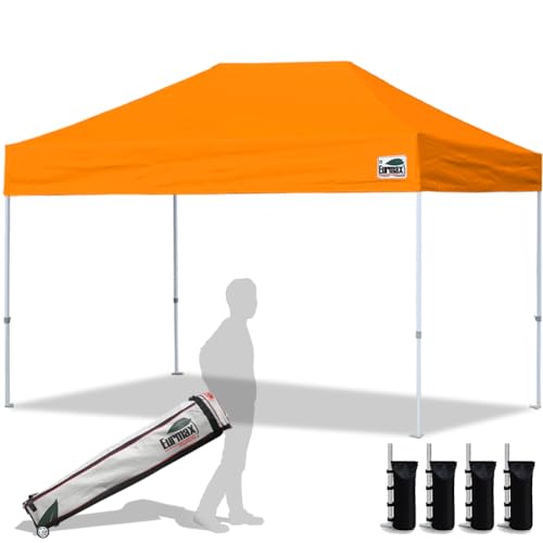 Eurmax USA 8x12ft Pop Up Canopy, Commercial Instant Tent for Outdoor Events, Patented No-Tip Rolling Storage Bag with 4 Sandbags, UV & Water Resistant, Heavy Duty Portable Shelter Gazebo,Orange - color: Orange, size: 8x12