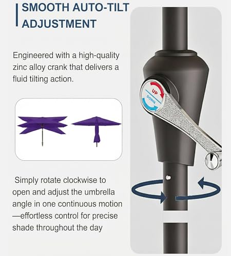 PatioKingdom Auto-Tilt 9FT Patio Umbrella Outdoor with 8 Sturdy Fiberglass Ribs,Market Table Umbrella for Pool,Backyard,Deck and Garden - color: Dark Purple, size: 9FT