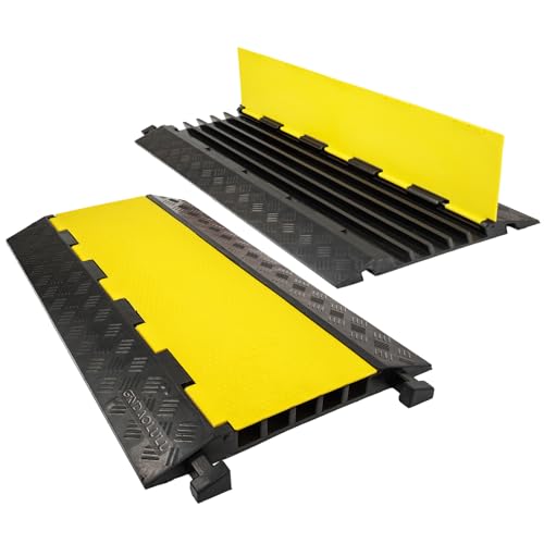 5 Channel 2 Pack Cable Protector Ramp Traffic Wire and Hose Ramp Cord Cover Heavy Duty Channels 18,000 lbs Load Capacity Cable Wire Ramp Speed Bump Driveway Cable Ramp Protective Cover - size: 5 Channel 2 Pack