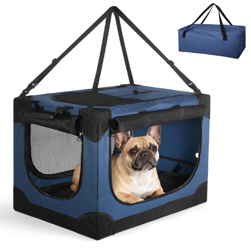 Soft Small Dog Crate - 24 inch Portable Travel Puppy Crate for Small Pets or 2 Cats, Collapsible Pet Carrier with 4 Mesh Doors, Car Kennel for Dogs with Handle for Indoor and Outdoor, Bule - color: Blue