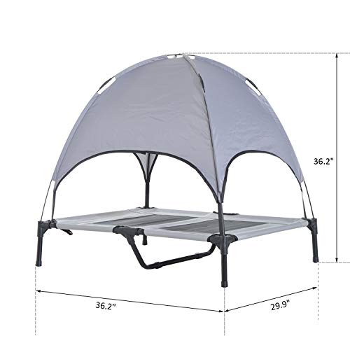 PawHut Elevated Portable Dog Cot Cooling Pet Bed with UV Protection Canopy Shade, 36 inch - color: Gray, size: 36 inch