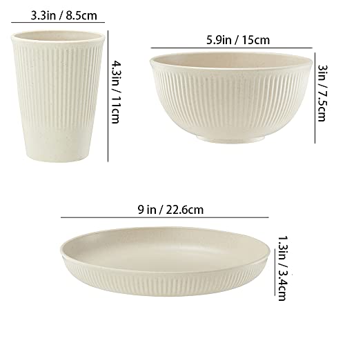 18pcs Wheat Straw Dinnerware Sets, HXYPN Unbreakable Reusable Dinnerware Set Kitchen Cups Plates and Bowls Sets Dishwasher Microwave Safe Plates