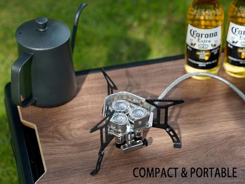 ONLYFIRE OUTDOOR LIVING Portable Camping Gas Stove 6800W, Small Backpacking Stove with Propane Gas Adapter, Mini Foldable Camp Stove with Carry Bag for Picnic Camping Hiking Emergency Use, GS334-2A