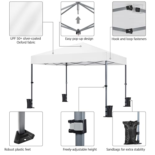 Yaheetech 10x10 Pop Up Canopy Easy Set-up Tent, Portable Outdoor Canopy Instant Tent, Commercial Gazebo with Wheeled Carry Bag & 4 Sandbags for Home, Party & Outdoor Activities, White - color: White, size: 10x10