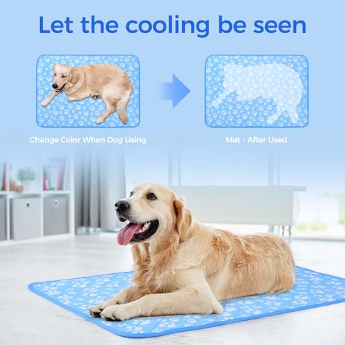 Rywell Cooling Mat for Dogs Large, 36'' x 27'' Color Changing&Arc-Chill Cooling Fiber QMAX>0.5, Washable Non-Toxic Portable Kennel Dog Bed, Non-Slip&Foldable Crate Pad for Large Dog