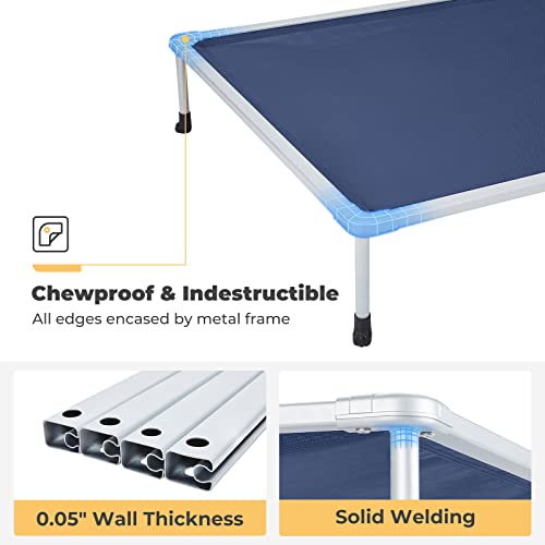 Veehoo Chewproof Elevated Dog Bed - Cooling Raised Pet Cot, Breathable Mesh, Washable & Non-Slip for Large Dogs, Indoor/Outdoor, Blue Mat and Silver Metal Frame, 49x33inches (Model CWC2203B03) - color: Blue, size: 49.0"L x 33.0"W x 9.0"Th