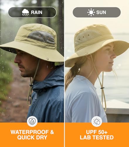 GearTOP Wide Brim Sun Hat for Men & Women, UPF 50+ Fishing Hat with Detachable Neck Flap & Face Cover Gardening Boonie Sunhat - color: Beige Floater