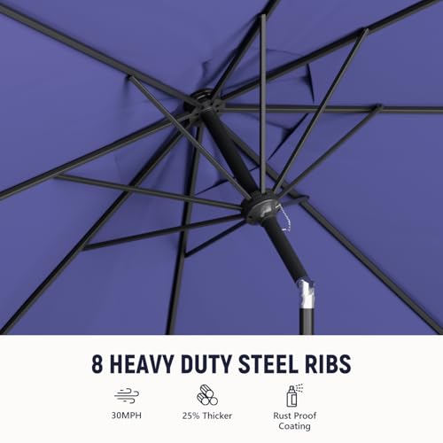 Outdoor Patio Umbrella with One Push Button Tilt and Crank, 8 Sturdy Ribs Market Table Umbrella - color: Blue-Steel Ribs, size: 11FT