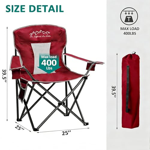 Folding Camping Chair Mesh Back Portable Breathable Outdoor Chairs with Carry Bag & Cup Holder for Camping, Beach, Fishing, Sports, Patio, Red - color: Red