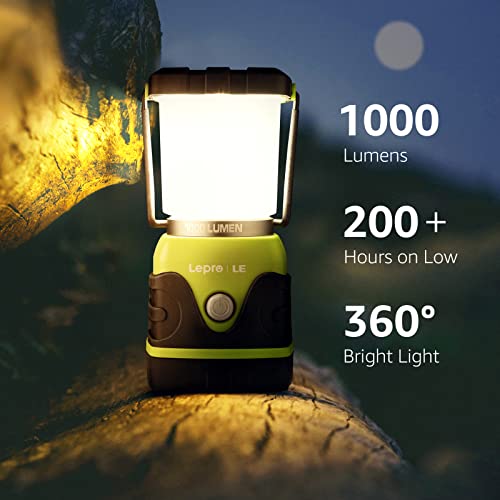 LE 1000LM Battery Powered LED Camping Lantern, Waterproof Tent Light with 4 Light Modes, Camping Essentials, Portable Lantern Flashlight for Camping, Emergency Light, Power Outages, Not Rechargeable - color: Green-1000lm-2Pack