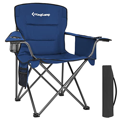 KingCamp Oversized Heavy Duty Camping Chairs 2 Pack, Padded Compact Folding Portable Chair with Cooler Cup Holder Side Pocket for Outdoor Sports Lawn Backyard Backpack Supports 300 lbs, Blue - color: Blue, size: 2 Pack