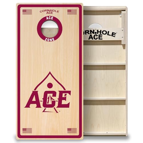 CornholeAce ACE PRO Professional Cornhole Boards - No Bounce! Triple Wide Legs, 3/4" Baltic Birch Plywood, Handles, Regulation Size (4x2ft), Tournament Style, Made in USA - color: Maroon