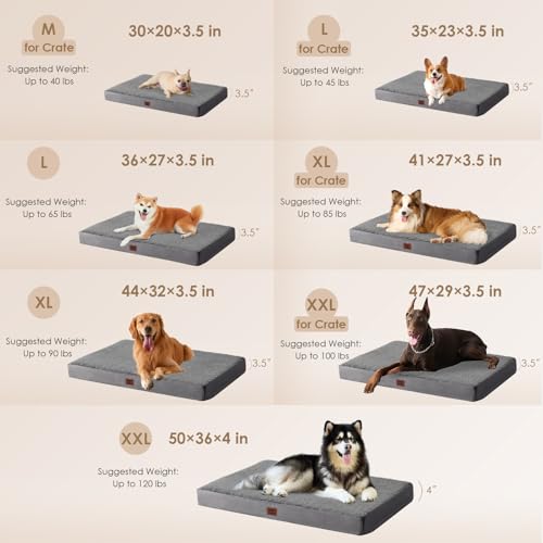 EHEYCIGA Orthopedic XXL Dog Beds for Jumbo Dogs with Removable Washable Cover, Grey, 50x36 - color: Grey, size: 50*36*4 inches