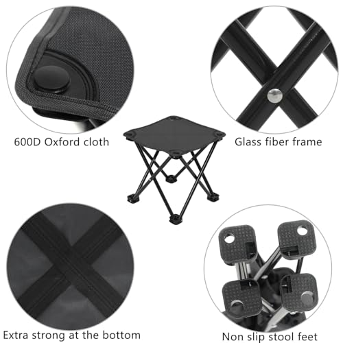 Wind Tour Portable Folding Camping Stool Outdoor Camping Lightweight Samll Chair for Fishing Hiking Gardening and Beach with Carry Bag (13.0”X13.0” Large Black -2) - color: 13.0”x13.0” Large Black -2