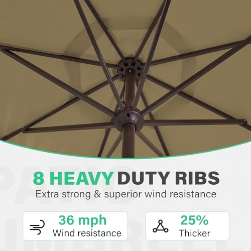 JEAREY 9 FT Patio Umbrella Outdoor, Table Umbrellas Market Umbrella w/Push Button Tilt/Crank, 8 Sturdy Ribs(Tan) - color: Tan