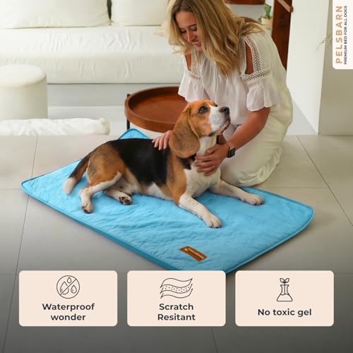 Pelsbarn Dog Cooling Mat- Ice Silk Summer Comfort, Self Cooling, Non-Slip Dog Pad, Durable & Washable, Mat for Medium Dogs 19 x 25, Support Shelter Dogs with Every Purchase (Blue) - color: Light Blue, size: Medium