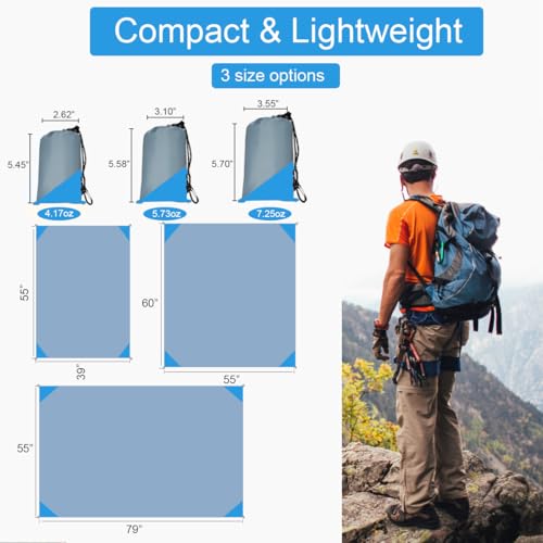 Orga'Neat Pocket Picnic Blanket, Beach Mat Waterproof Sandproof, Compact Lightweight Small Tarp for Camping, Hiking, Backpacking, Festival, Travel, Foldable in Bags (Grey/Blue, 55"x79") - color: Grey/Blue, size: 55"x79"