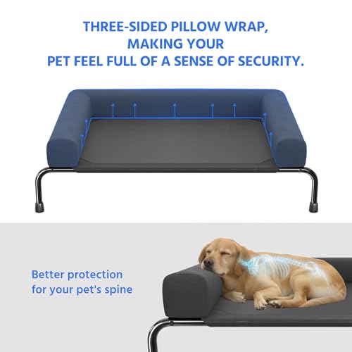 Simple Trending Elevated Dog Bed for Large Dogs, Cooling Raised Dog Cot with Bolsters, Breathable Pet Bed for Outdoor, 47.75" x 31", Black - color: Black