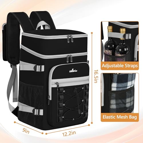 Cooler Backpack, 40 Cans Insulated Lunch Backpack Picnic Backpack for Men&Women, Durable Cooler Bag with 2 Leak Proof Compartments for Picnic, BBQ Camping, Lunch, Beach, Hiking, Black - color: Black