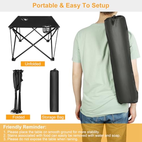 KOCASO Folding Camping Table, 18.5" ×18.5" ×15" Portable Rolling Up Picnic Table, Lightweight & Small Folding Beach Tables with 2 Cup Holders for Outdoor Travel Garden Hiking Beach, 44LBS Max