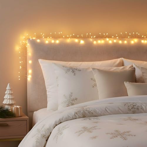 QBIS 240 LED Christmas Cluster Lights, 10ft Warm White Fairy Lights on Copper Wire, Plug in, Christmas Tree Lighting, Firecracker Light String Indoor Outdoor use, Window, Fireplace, Stair Decoration - size: 240 LED - Copper Wire - Mains Plug