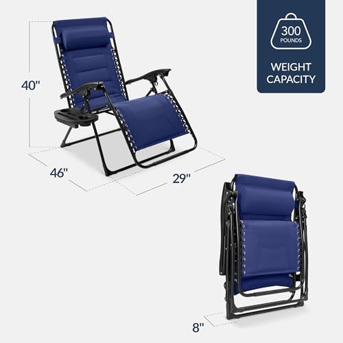 Best Choice Products Oversized Padded Zero Gravity Chair, Folding Outdoor Patio Recliner, XL Anti Gravity Lounger for Backyard w/Headrest, Cup Holder, Side Tray, Polyester Mesh - Cobalt Blue - color: Cobalt Blue