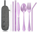 Portable Stainless Steel Flatware Set, Travel Camping Cutlery Set, Portable Utensil Travel Silverware Dinnerware Set with a Waterproof Case (Light Purple) - color: Light Purple