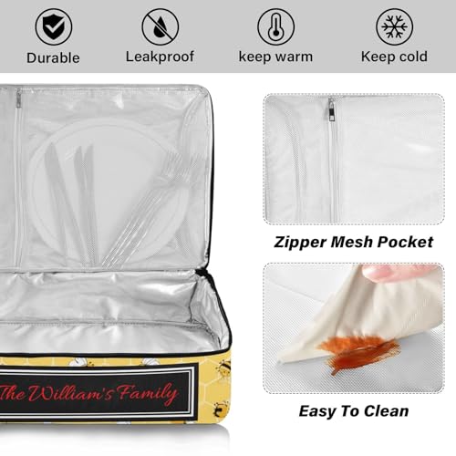 Kcldeci Custom Insulated Casserole Carrier Bees on The Honey Honeycombs Personalized Food Carriers with Dish Storage Leakproof Lasagna Holder Bag for Lasagna Pan Baking Dish Casserole Dish - color: B07