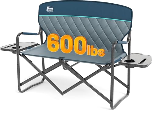 TIMBER RIDGE Double Camping Chair Portable Loveseat, Heavy Duty Folding Camp Couch, 2 person Director Chairs with Cup Holder for Outdoor Lawn Tailgates Picnic Sports Soccer Games Supports 600 lbs Blue - color: Loveseat Blue, style: Loveseat