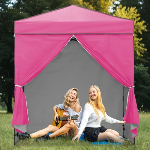 EAGLE PEAK 6x4 Instant Pop Up Canopy Tent with 4 Side Wall Panels, Straight Leg Sun Shelter, Portable Canopy with Carry Bag for Camping, Beach & Sports, Pink - color: Pink, size: Four Walls