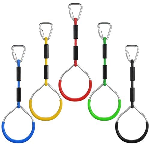 PELLOR Hanging Ninja Rings, Fitness Gymnastic Rings Backyard Playground Training Equipment Play Set for Kids Adult, Ninja Warrior Obstacle Course Accessories - color: 5 Color