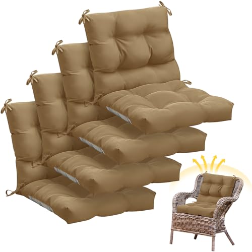 Marsui 4 Pcs Outdoor Indoor High Back Chair Cushions Patio Furniture Tufted Pillow with Ties Water-Resistant Replacement Outdoor Rocking Chair Cushions, 42 x 21 Inches (Dark Brown,Solid Color) - color: Dark Brown, size: Solid Color