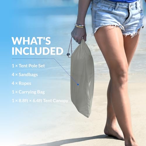 Beach Shade, The Classic Wind-Supported Beach Canopy with UPF 50+ Protection, 7.5ft Tall, Portable & Easy Setup Beach Sun Shelter for 3-6 People - color: Sky Grey