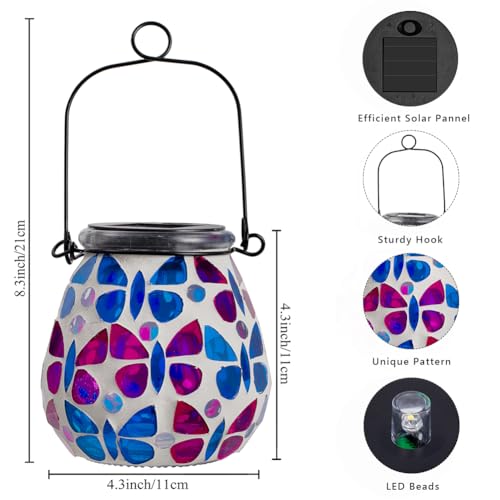 Stargarden Mosaic Solar Lanterns, Glass Hanging Lantern Waterproof Outdoor Hanging Solar Lights Butterfly Decorative Lantern for Garden ,Patio,Yard Decor - color: Butterfly