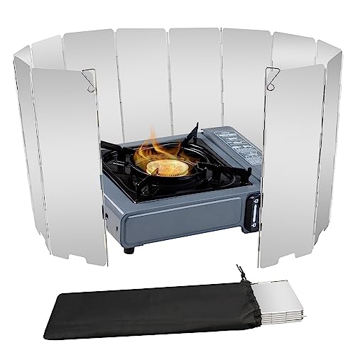 Stove Windscreen, 12 Plates Aluminum Stove Windshield with Drawstring Bag, for Camping, Butane Stoves - size: 12 Plates