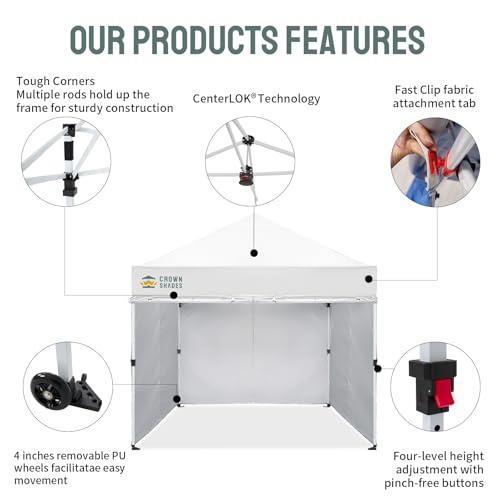 CROWN SHADES Pop Up Canopy Tent, 8x8 Commercial Canopy Tent with 4 Sidewalls, 4" Wheels, 4 Upgraded Weights, Patented Centerlock, 400D Fabric, Sto'N Go Bag, White - color: White, size: 8x8 Tall Center