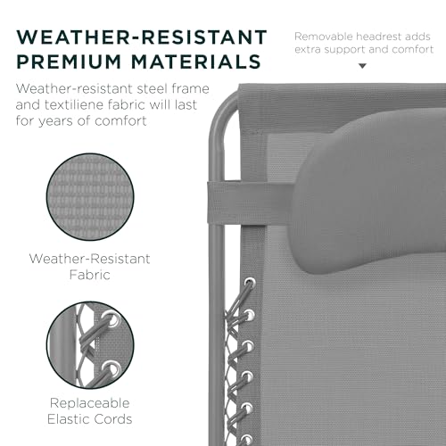 Best Choice Products Oversized Zero Gravity Chair, Folding Outdoor Patio Lounge Recliner w/Cup Holder Accessory Tray, Pillow - Dove Gray - color: Dove Gray