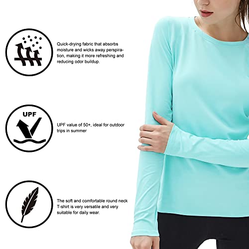isnowood Women's Sun Protection Long Sleeve Shirts, UPF 50+ UV Rash Guard Swim Shirt, Workout Hiking Running Athletic Tops - color: Baby Blue, size: X-Large