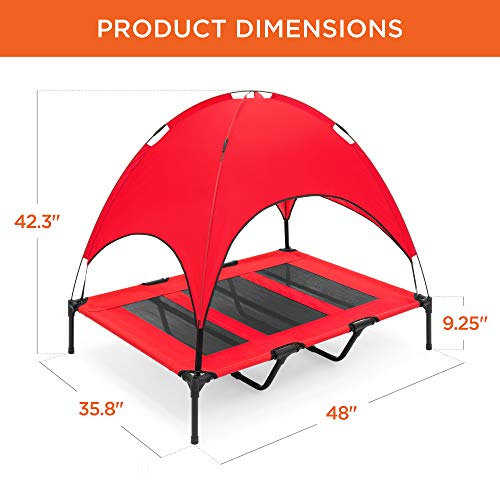 Best Choice Products 48in Elevated Cooling Dog Bed, Outdoor Raised Mesh Pet Cot w/Removable Canopy Shade Tent, Carrying Bag, Breathable Fabric - Red - color: Red, size: 48in