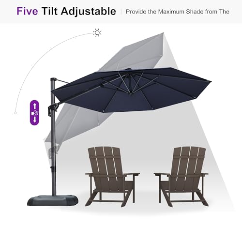 PURPLE LEAF 10 Feet Patio Umbrella Outdoor Cantilever Round Umbrella Aluminum Offset Umbrella with 360-degree Rotation for Garden Deck Pool Patio, Navy Blue - color: Navy Blue, size: 10 Feet, style: Standard