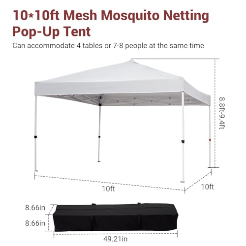 10x10 Pop-Up Camping Tent White, Waterproof Sun Shade Canopy, Portable Outdoor Shelter for Camping, Beach, Garden & Backyard - color: White, size: 10x10ft
