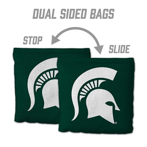 YouTheFan Officially-Licensed NCAA Set of 8 Cornhole Bags - All Weather Dual Sided Slide & Stop - Regulation Size with Carry case - color: Michigan State Spartans
