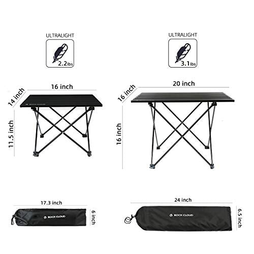 ROCK CLOUD Portable Camping Table Ultralight Aluminum Camp Table Folding Beach Table for Camping Hiking Backpacking Outdoor Picnic, Size M - color: Black, size: Medium