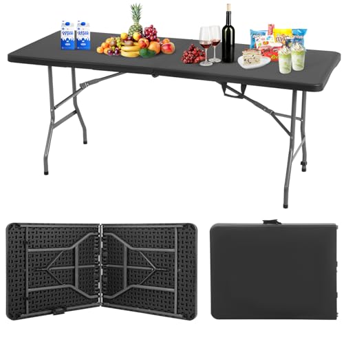 BestOffice Outdoor 6 FT Folding Camping Table Plastic Table Portable Square Height Dining Table Perfect for Picnics, Parties, Party and Camping, Black - color: Black, size: 6 FT