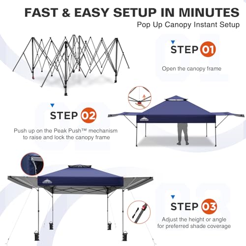 EAGLE PEAK 17x10 Pop up Gazebo Canopy Tent Outdoor Instant Canopy Shelter with Adjustable Dual Half Awnings (Blue) - color: Blue