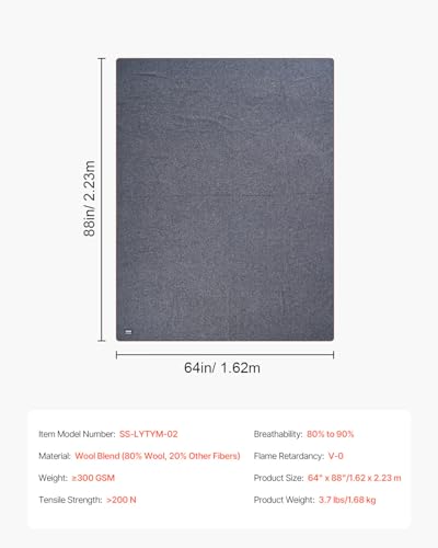 VEVOR Wool Camping Blanket, Large Warm Stadium Blanket, Flame Retardant, Great for Outdoors, Picnics, Hiking, Sports Events, Travel, Car & Bushcraft Survival Kits, 64" x 88", Light Grey Wool Blankets - color: Grey
